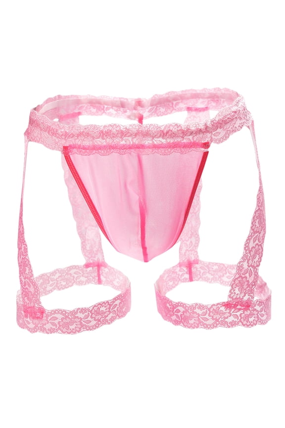 Underwear Thongs Lace Men Plus Size Stylish Underpant Lightweight Soft Solid Thongs Pink Free Size