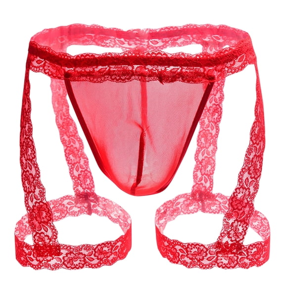 successthop Underwear Thongs Lace Men Plus Size Stylish Underpant Lightweight Soft Solid Thongs Red Free Size