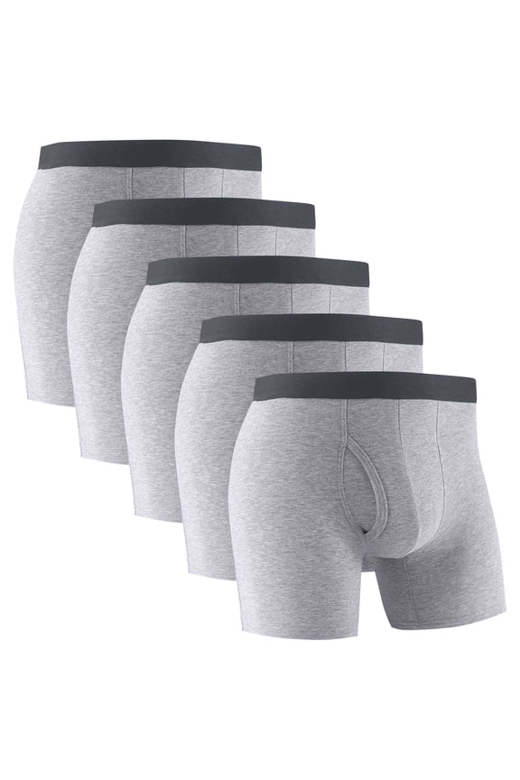 Underwear for Men Open Front 5 Pack Plus Size Lightweight Breathable Solid Boxer Brief Multiple Pack Gray S