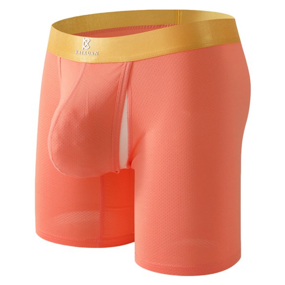 successthop Underwear for Men Open Front Plus Size Low Rise Sport Lightweight Breathable Solid Long Boxer Brief Orange S