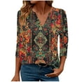 thumbnail image 1 of successthop V Neck Blouse for Women 3/4 Sleeve Tee Shirts Lightweight Trendy Pullover Clothes Vintage Print Shirts, 1 of 7