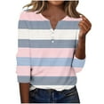 thumbnail image 1 of successthop V Neck Blouse for Women Plus Size 3/4 Sleeve Tops Pullover Tee Shirts Button Stripe Casual Clothes, 1 of 6