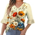 thumbnail image 1 of successthop V Neck Blouses for Women 3/4 Bell Sleeve Clothes Lightweight Casual Pullover Tops Floral Trendy Shirts, 1 of 6