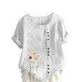 thumbnail image 1 of successthop V Neck Shirts for Women Short Sleeve Casual Plus Size T Shirt Button Lightweight Tops Floral Clothes White, 1 of 4