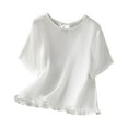 thumbnail image 1 of successthop V Neck Shirts for Women Short Sleeve Casual T Shirt Adjustable Strap Back Ruffle Top Solid Clothes White 2XL, 1 of 8