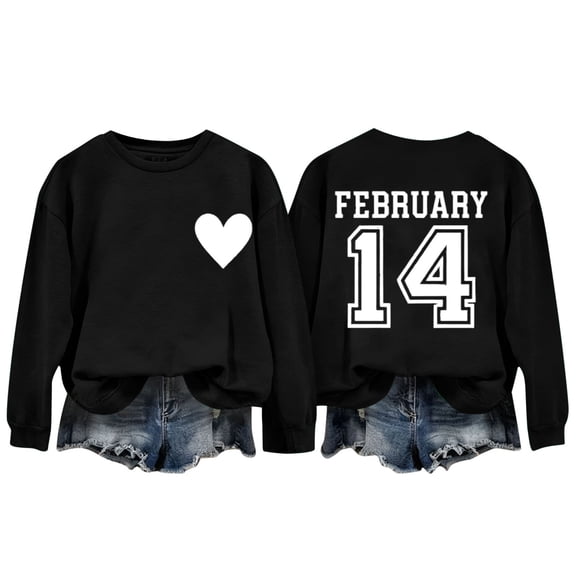 successthop Valentine Sweatshirts for Women Front Heart Back Number Oversized Crewneck No Hood Tops Long Sleeve Jumper