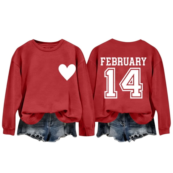 successthop Valentine Sweatshirts for Women Front Heart Back Number Oversized Crewneck No Hood Tops Long Sleeve Jumper
