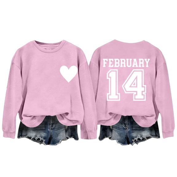 successthop Valentine Sweatshirts for Women Front Heart Back Number Oversized Crewneck No Hood Tops Long Sleeve Jumper