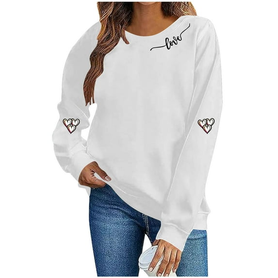 successthop Valentine Sweatshirts for Women Heart Casual Crewneck Streetwear Athleisure Clothes Long Sleeve Pullover Top