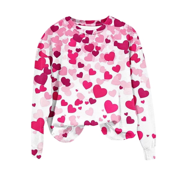 successthop Valentine Sweatshirts for Women Pink Heart Fleece Oversized Crewneck No Hood Jumper Long Sleeve Tops M