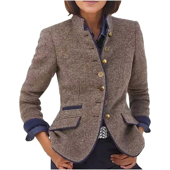 successthop Velour Jacket Women Fleece Long Sleeve Collared Jacket Button Up Coat Plus Size Winter Business Outwear 3XL