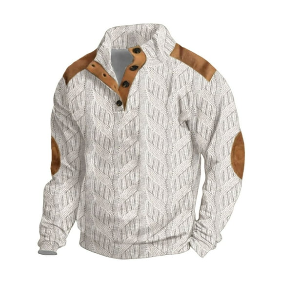 successthop Vintage Sweatshirt Men Plus Size Button Long Sleeve Tops Pullover Sweaters Color Block Print Streetwear 2XL