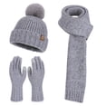 thumbnail image 1 of successthop Warm Womens Beanie Hats 3 Piece Knit Fuzzball Keep Warm Earflaps Winter Solid Ladies Cold Weather Fall Scarf, 1 of 1