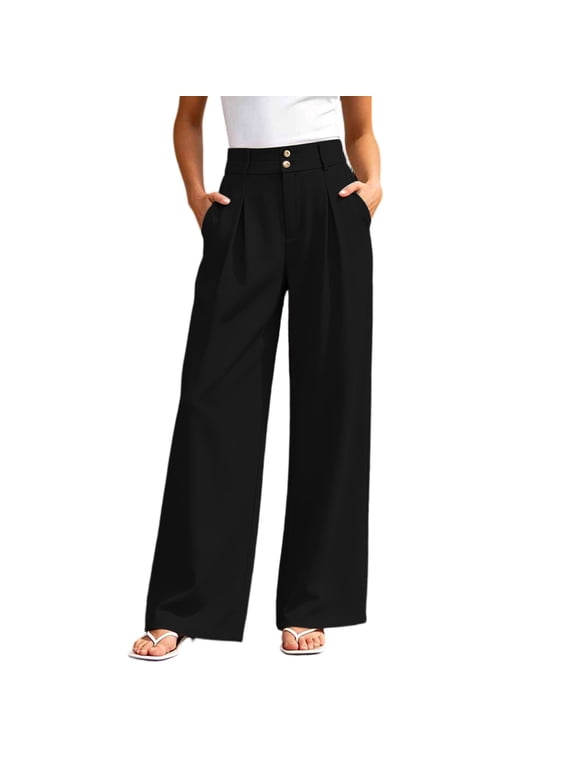 Wide Leg Dress Pants for Women High Waist Pants Bottoms Plus Size Seamed Business Clothes with Pockets Black