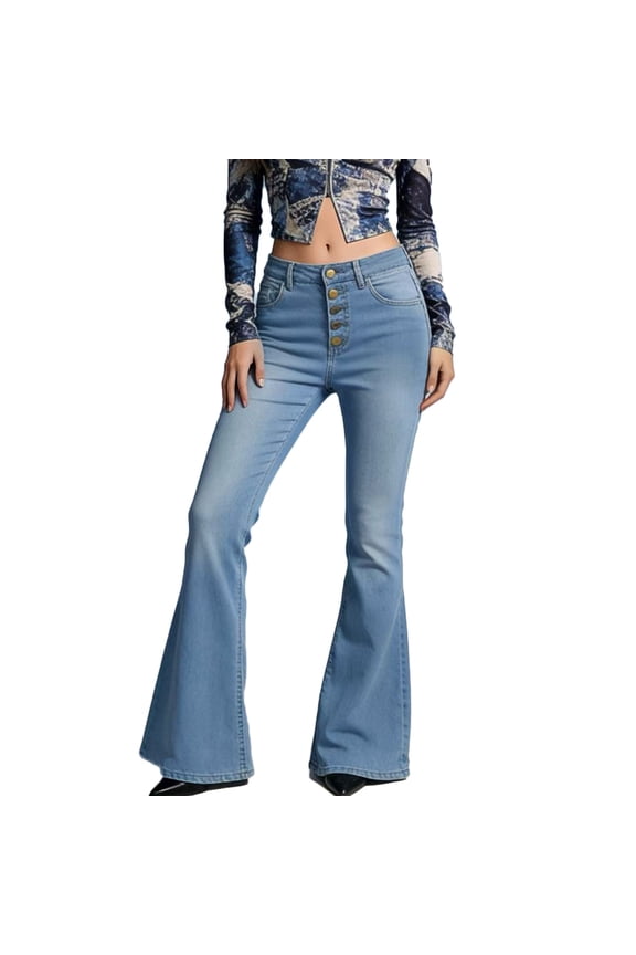 Wide Leg Jeans Women Plus Size Straight Leg Denim Pant Button Loose Trousers Zip Up Boyfriend Clothes Blue L