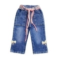 thumbnail image 1 of Hellosay Wide Leg Jeans for Girls 2-3T Bow Casual Trousers with Pockets Elastic Waist Spring Summer Denim Pant Blue, 1 of 6