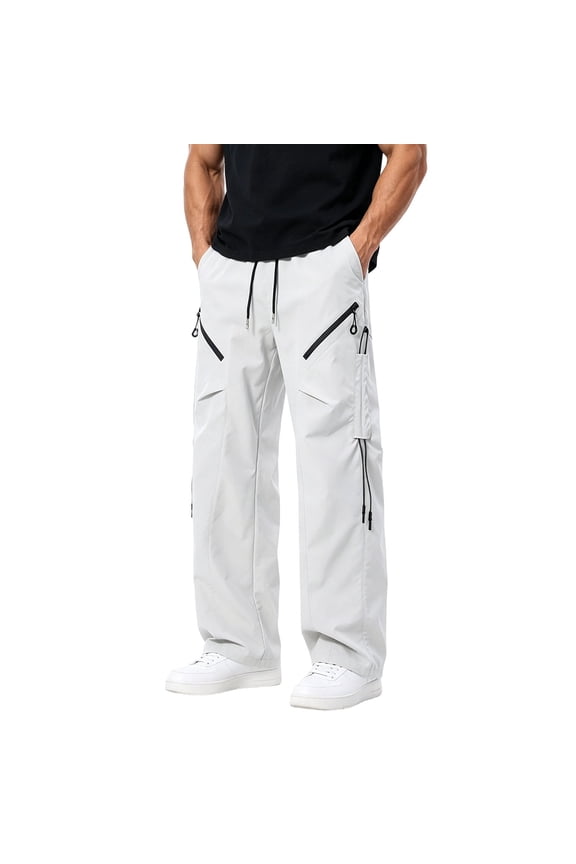 Wide Leg Sweatpants Men with Four Pockets Pants Drawstring Elastic Loose Bottoms Big Mens Workout Clothes