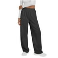 thumbnail image 1 of successthop Wide Leg Sweatpants Women Pants Elastic Waist Solid Straight Pant with Pockets Low Rise Trendy Trousers, 1 of 6