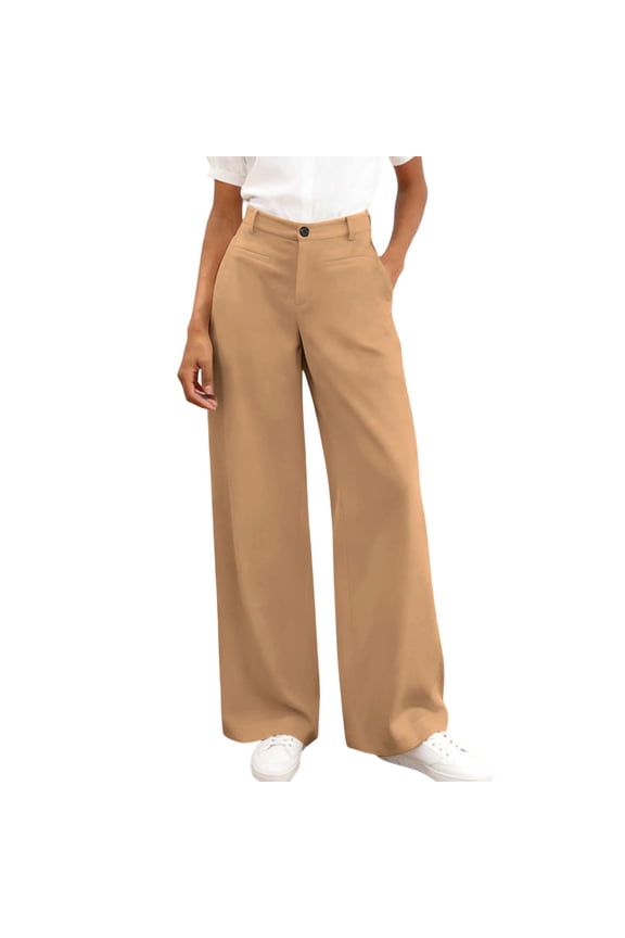 Wide Leg Work Pants for Women High Waist Straight Leg Khaki Pant Slacks Drape Office Trousers with Pockets L