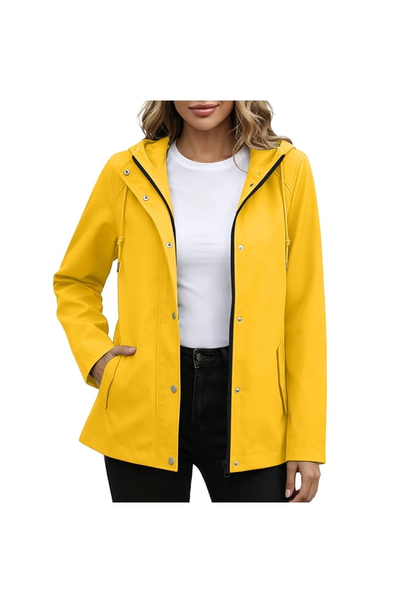 Windbreaker Jacket for Women with Hood Long Sleeve Jacket Button Up Zip Up Coat Plus Outwear with Pockets