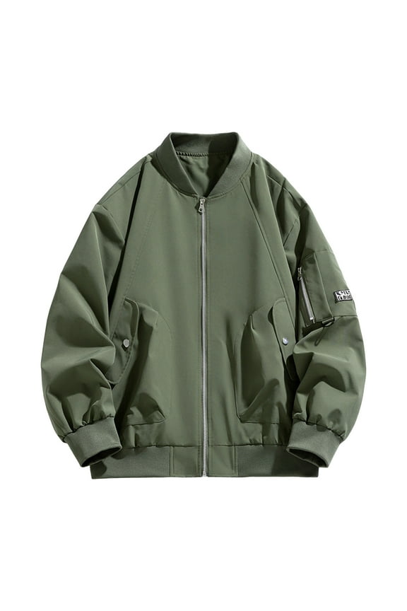 Winter Coats Vintage Workwear Long Sleeve Crew Neck Jacket with Pockets Zipper Solid Fall Casual Outwear