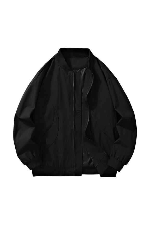 Winter Coats Workwear Long Sleeve Crew Neck Jacket with Pockets Zipper Solid Fall Comfortable Outwear