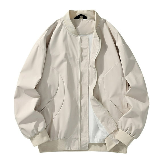 successthop Winter Coats Workwear Long Sleeve Crew Neck Jacket with Pockets Zipper Solid Fall Comfortable Outwear