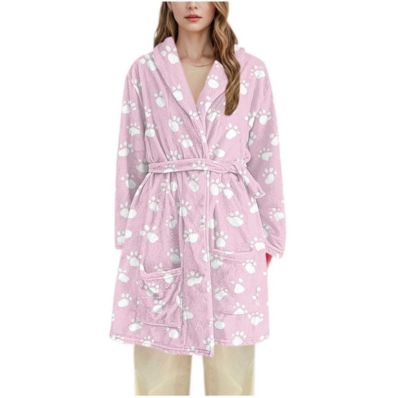 successthop Winter Fall Pajamas Women Flannel No Hooded Long Nightgown Spots Printed Comfortable Loungewear