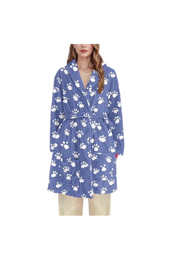 Winter Fall Pajamas Women Flannel No Hooded Long Nightgown Spots Printed Comfortable Loungewear