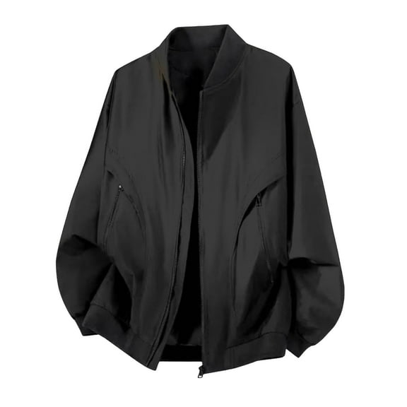 successthop Winter Jacket for Men Workwear Long Sleeve Crew Neck Coat with Pockets Zipper Solid Fall Stylish Outwear