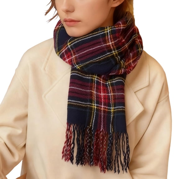 successthop Winter Scarf for Women Cold Weather Thick Neck Scarf Warm Fuzzy Wraps Colorful Plaid Blanket Scarves Black