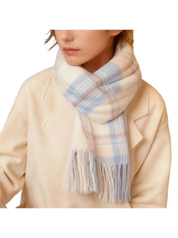 Winter Scarf for Women Cold Weather Thick Neck Scarf Warm Fuzzy Wraps Colorful Plaid Blanket Scarves Blue
