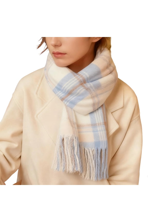 Winter Scarf for Women Cold Weather Thick Neck Scarf Warm Fuzzy Wraps Colorful Plaid Blanket Scarves Blue