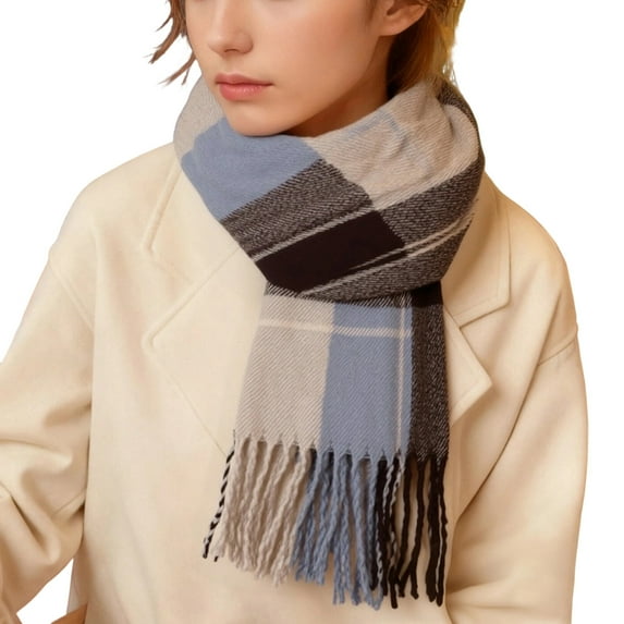 successthop Winter Scarf for Women Cold Weather Thick Neck Scarf Warm Fuzzy Wraps Colorful Plaid Blanket Scarves Blue