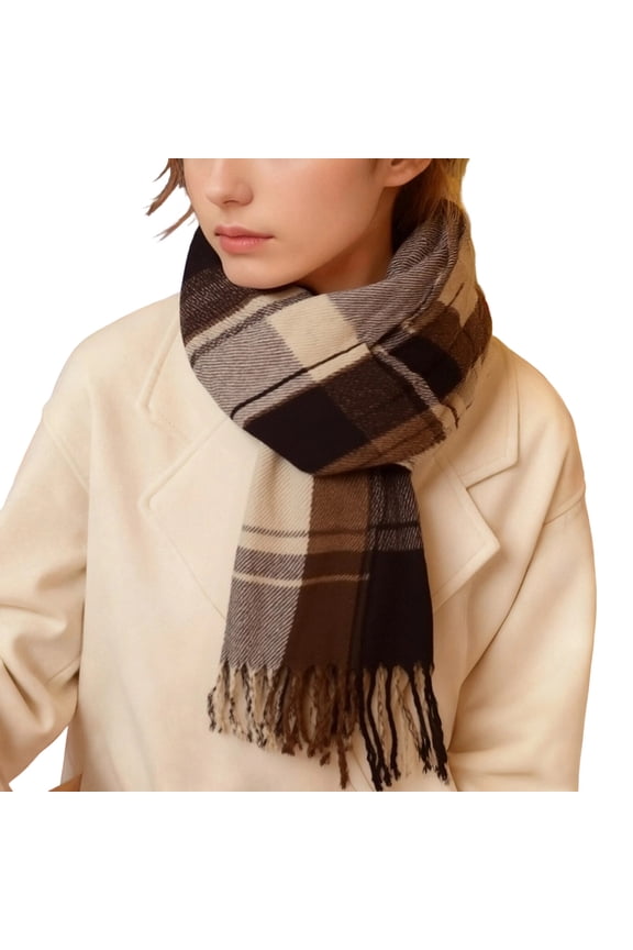 Winter Scarf for Women Cold Weather Thick Neck Scarf Warm Fuzzy Wraps Colorful Plaid Blanket Scarves Brown