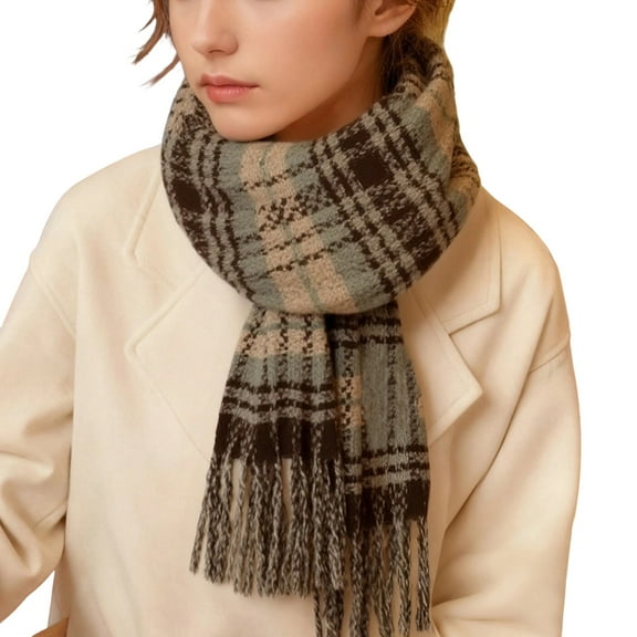 successthop Winter Scarf for Women Cold Weather Thick Neck Scarf Warm Fuzzy Wraps Colorful Plaid Blanket Scarves Green