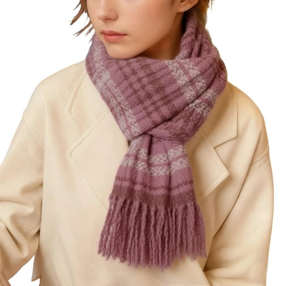 successthop Winter Scarf for Women Cold Weather Thick Neck Scarf Warm Fuzzy Wraps Colorful Plaid Blanket Scarves Pink
