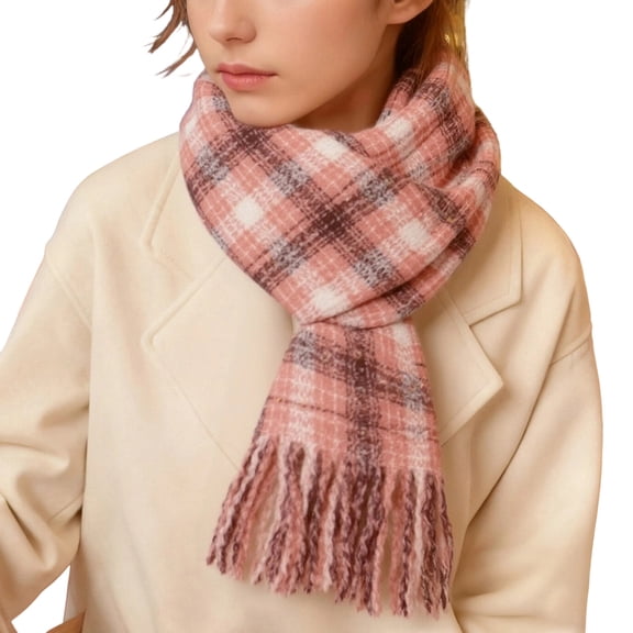 successthop Winter Scarf for Women Cold Weather Thick Neck Scarf Warm Fuzzy Wraps Colorful Plaid Blanket Scarves Pink