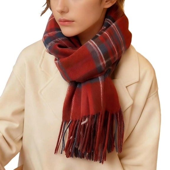 successthop Winter Scarf for Women Cold Weather Thick Neck Scarf Warm Fuzzy Wraps Colorful Plaid Blanket Scarves Red