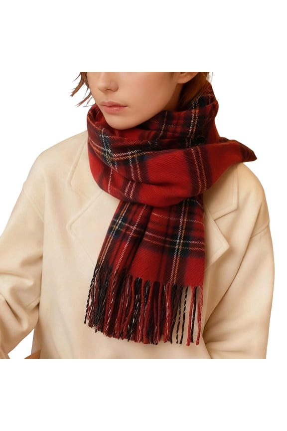Winter Scarf for Women Cold Weather Thick Neck Scarf Warm Fuzzy Wraps Colorful Plaid Blanket Scarves Red
