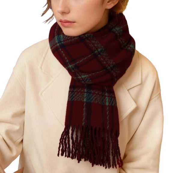 successthop Winter Scarf for Women Cold Weather Thick Neck Scarf Warm Fuzzy Wraps Colorful Plaid Blanket Scarves Red