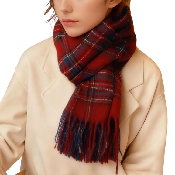 successthop Winter Scarf for Women Cold Weather Thick Neck Scarf Warm Fuzzy Wraps Colorful Plaid Blanket Scarves Red