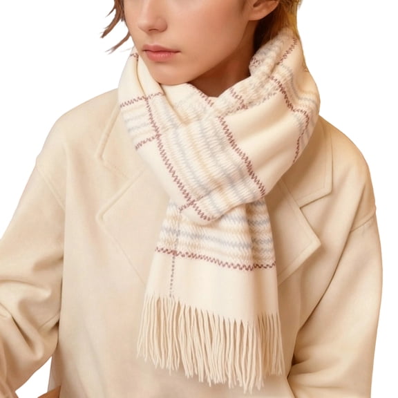 successthop Winter Scarf for Women Cold Weather Thick Neck Scarf Warm Fuzzy Wraps Colorful Plaid Blanket Scarves White