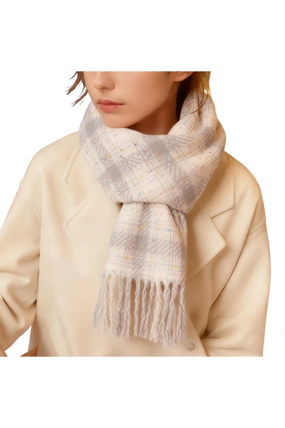 Winter Scarf for Women Cold Weather Thick Neck Scarf Warm Fuzzy Wraps Colorful Plaid Blanket Scarves White