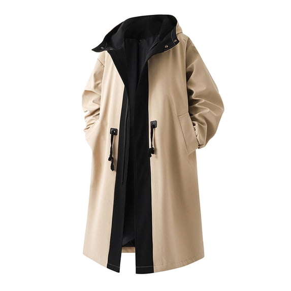 successthop Winter Trench Coats for Men Windbreaker Keep Warm Hooded Outwear with Pockets Zipper Belted Fall Jacket 2XL