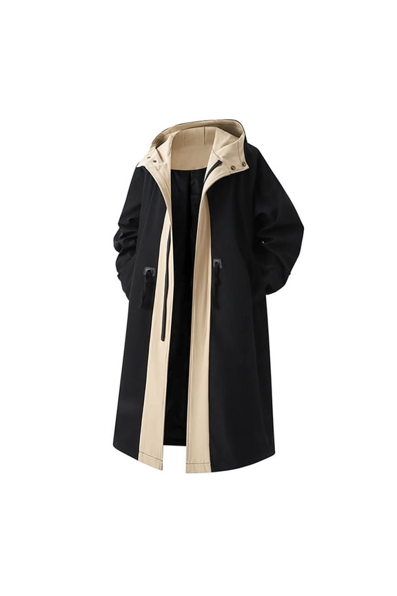 Mens Hooded Trench Coats Windbreaker with Pockets Zipper Outwear Belted Long Sleeve Solid Stylish Jackets
