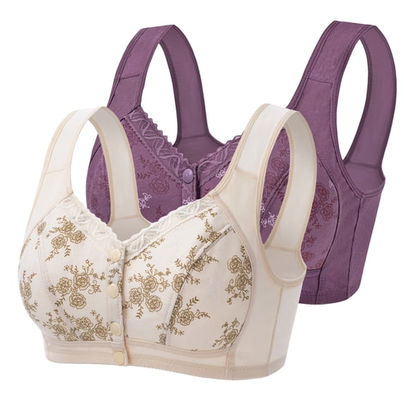 successthop Wireless Bras for Women Plus Size 2 Pack Soft Everyday Snap Breathable Full Coverage Comfortable Bralette