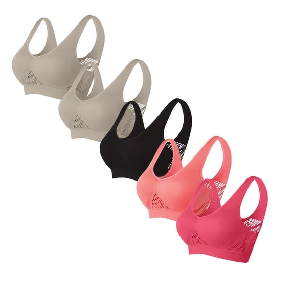 successthop Wireless Bras for Women Plus Size 5 Pack Comfortable Everyday Solid Breathable Full Coverage Soft Bralette