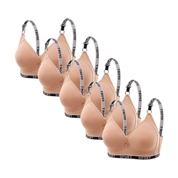 successthop Wireless Bras for Women Push Up 5 Pack Plunge Comfortable Adjustable Straps Solid Soft Sport Bralette