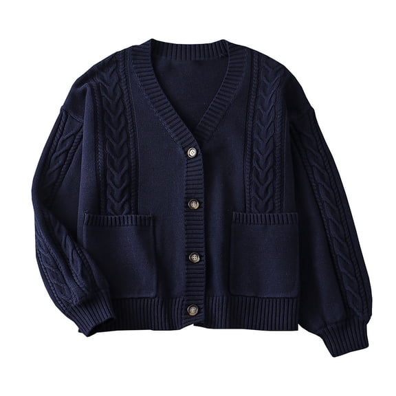 successthop Women Sweater Long Sleeve Cardigans Top Chunky Sweaters with Pocket Ribbed Cuff Button Down Solid Clothes M